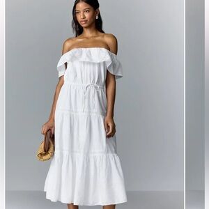 Lauren Ralph Lauren Midi Dress White Eyelet Ruffled SZ 16 Cotton $295 NWT Light